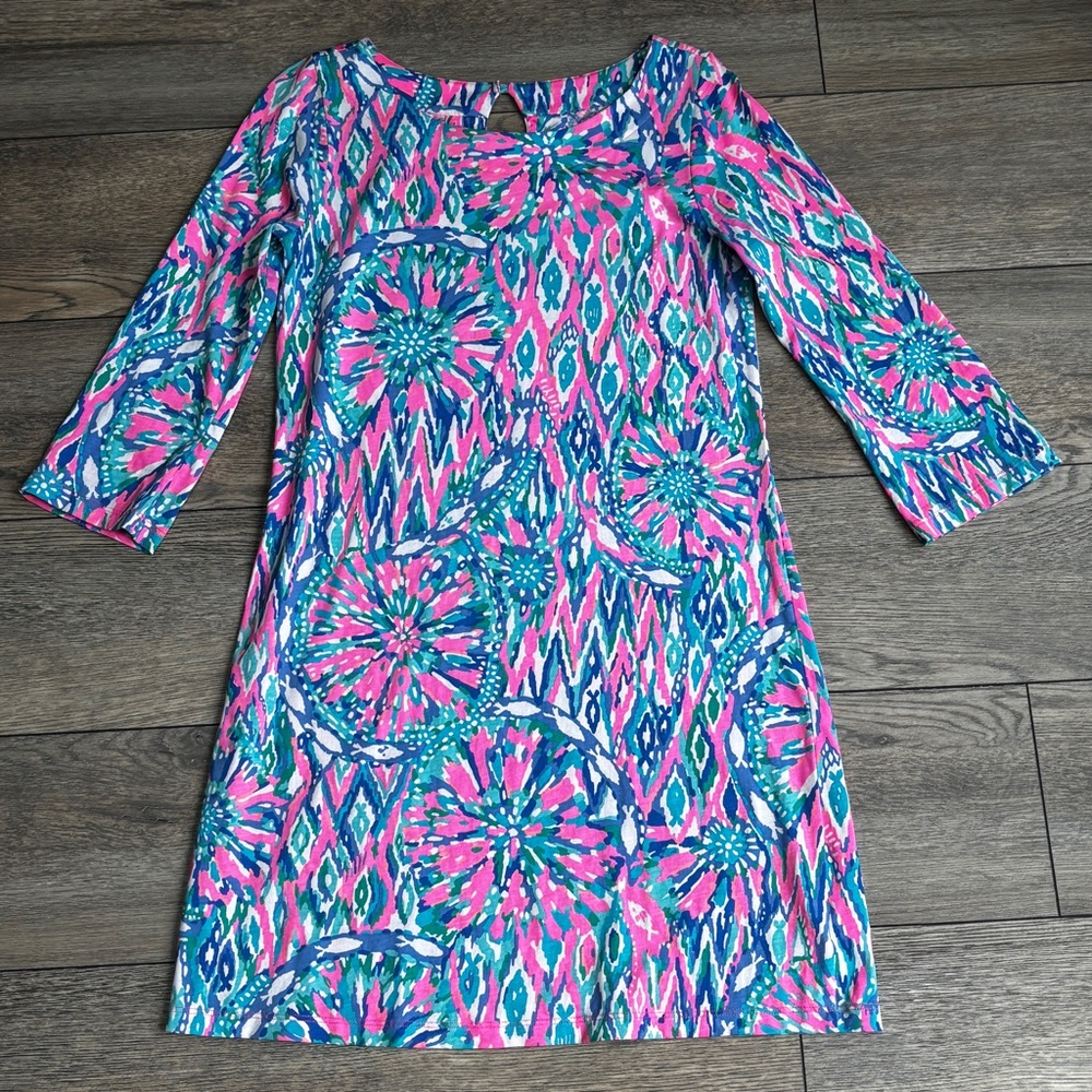Lilly Pulitzer Bay Dress Pink Blue White Pima Cotton Style 24348 Sz Small